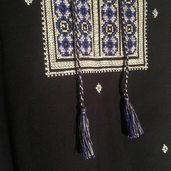 Madewell Black dress w/tassels+embroidery - size 2 - Picture 2 of 7